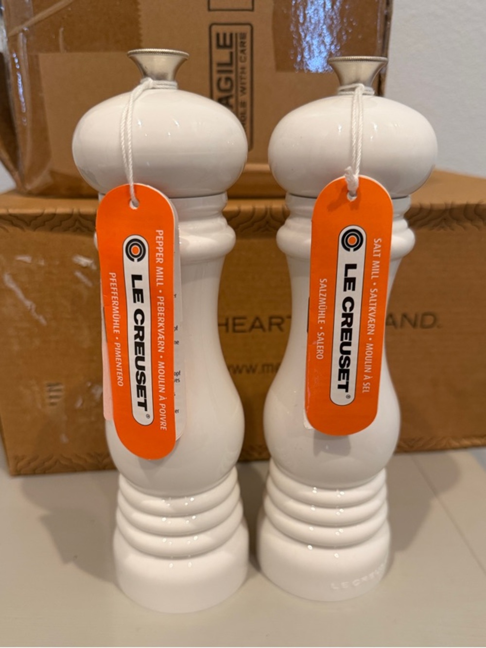 Le Creuset White Salt and Pepper Mills - Pair